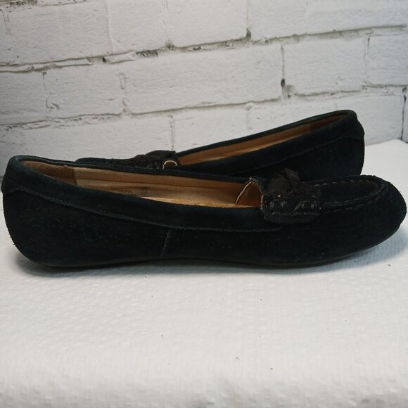WOMENS VIONIC BLACK SUEDE LOAFER SIZE 8.5 CRISS CROSS BOW ON TOE - Picture 9 of 10